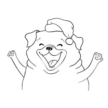 Cute pug. Portrait of dog in sketch style. Hand drawn vector illustration. Black and white monochrome animal illustration.のイラスト素材