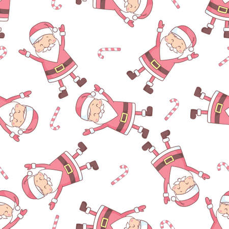 Cute seamless pattern with Santa Claus on pink background for Merry Christmas and Happy New Year decorのイラスト素材