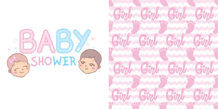 A set of ready-made designs for newborns. This is a boy. It's a girl. Vector illustration. Set of postcards and backgrounds.のイラスト素材
