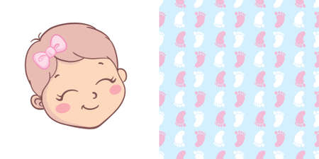 A set of ready-made designs for newborns. This is a boy. It's a girl. Vector illustration. Set of postcards and backgrounds.のイラスト素材