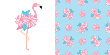Set of vector wallpapers set of seamless patterns with images of flamingosのイラスト素材