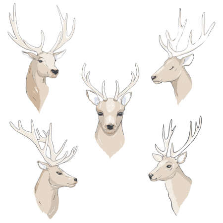 Reindeer Christmas icon set. Moving deer collection. Holiday vector illustrationのイラスト素材