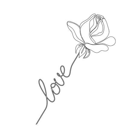 Lettering 'love' made on black color on the white background. Design calligraphy inscription for cards or banner for Valentines Day. Vector, illustration.のイラスト素材