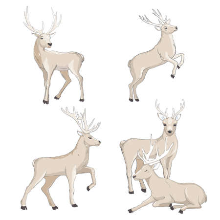 Reindeer Christmas icon set. Moving deer collection. Holiday vector illustrationのイラスト素材