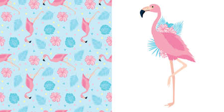 Set of vector wallpapers set of seamless patterns with images of flamingosのイラスト素材