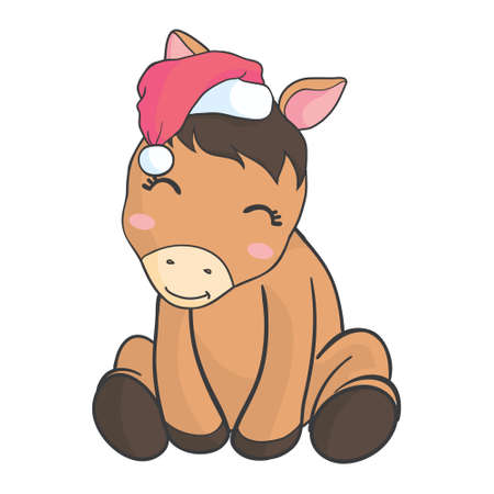 Horse With Christmas Hat is suitable for t-shirt, laser cutting, sublimation, hobby, cards, invitations, website or crafts projects. Perfect for magazine, news papers, posters, etc.のイラスト素材