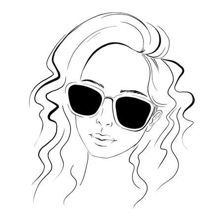 Sketch girl, profile, vector illustration. A beautiful young woman. A stylish lady. The model.のイラスト素材