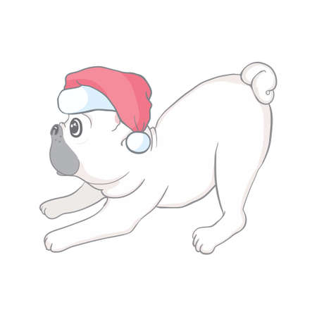 Christmas card. Image Portrait of French bulldog in Santa hats. Vector illustration.のイラスト素材
