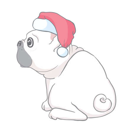 Christmas card. Image Portrait of French bulldog in Santa hats. Vector illustration.のイラスト素材