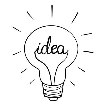 A light bulb sketch icon for the internet and mobile devices. A hand-drawn vector icon on a white background.のイラスト素材