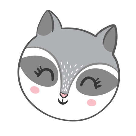 Raccoon cute cartoon animal icon isolated on white background, vector illustrationのイラスト素材