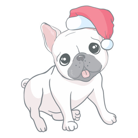Christmas card. Image Portrait of French bulldog in Santa hats. Vector illustration.のイラスト素材