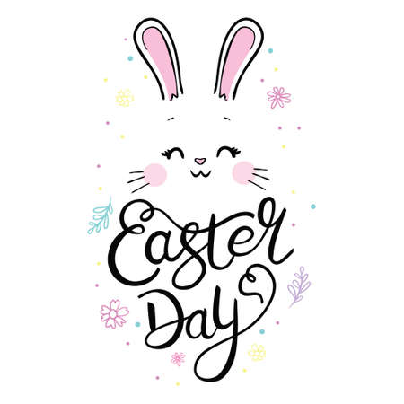 Hand sketched Happy Easter text. Drawn Resurrection Sunday postcard, card, invitation, poster, banner template lettering typography. Seasons greetingsのイラスト素材