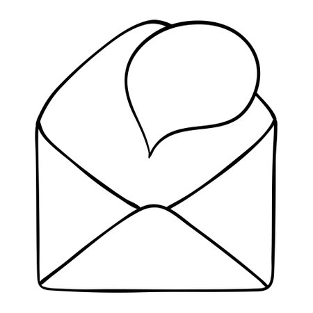 envelope sketch cartoon vector and illustration, black and white, hand-drawn, sketch style, isolated on a white background.のイラスト素材