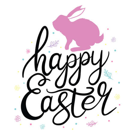 Hand sketched Happy Easter text. Drawn Resurrection Sunday postcard, card, invitation, poster, banner template lettering typography. Seasons greetingsのイラスト素材