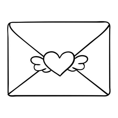 valentine day 14 february card envelope with heart line iconのイラスト素材