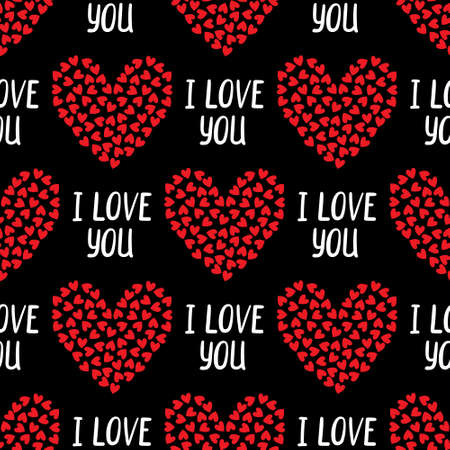 Vector seamless pattern with LOVE lettering. Valentine's day and hearts with the inscription love.のイラスト素材