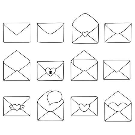 Opened envelope in outline linear style. Vector stock illustration.のイラスト素材