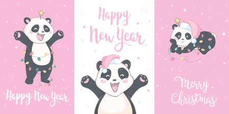 Cartoon panda. Cute panda bear, happy baby animals, lazy funny chinese bears posing. Friendly mascot, characters setのイラスト素材