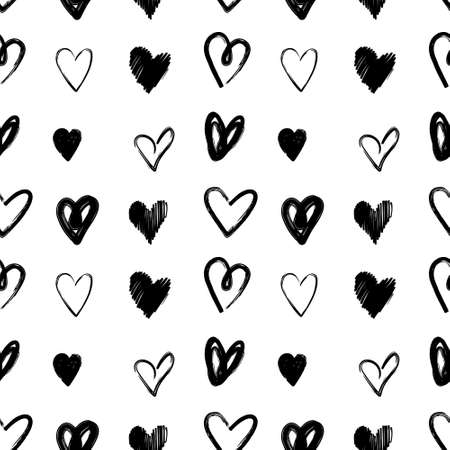 Hearts seamless pattern, Polka dot with hearts, Freehand love symbol illustrations on white background.のイラスト素材