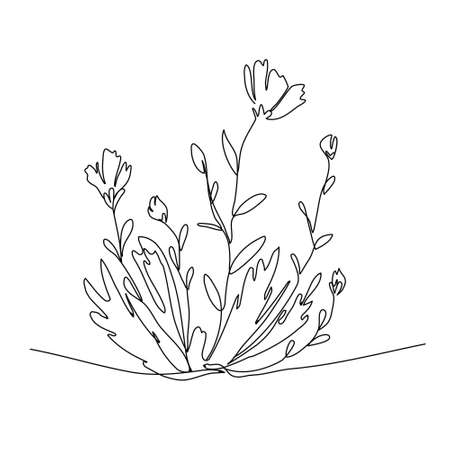 Flowers in line. Minimalist contour drawing. one-line artworkのイラスト素材