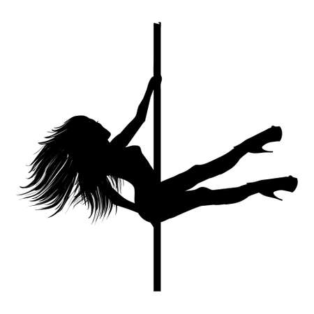 Vector silhouette of girl and pole on a white background. Pole dance illustration.のイラスト素材