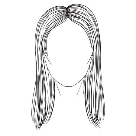 A sketch of a young woman. Illustration of business hairstyle with natural long hair. Hand-drawn idea for gretting card, poster, flyers, web, print for t-shirt.のイラスト素材