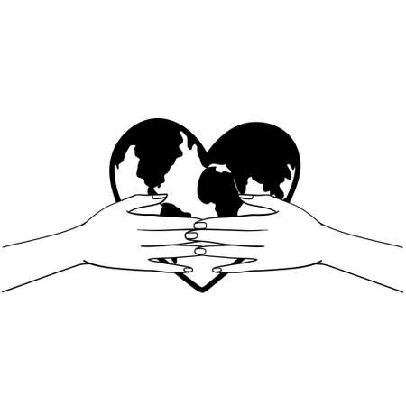 vector illustration, hands close the planet from pollution, save the planet, a small process of a plant, save energy, Earth Day concept - vectorのイラスト素材