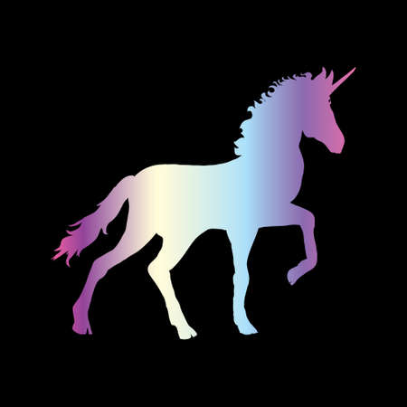 Unicorn silhouette vector illustration. Pink blue magic unicorn on white background. Fairy horse animal.のイラスト素材