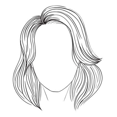A sketch of a young woman. Illustration of business hairstyle with natural long hair. Hand-drawn idea for gretting card, poster, flyers, web, print for t-shirt.のイラスト素材