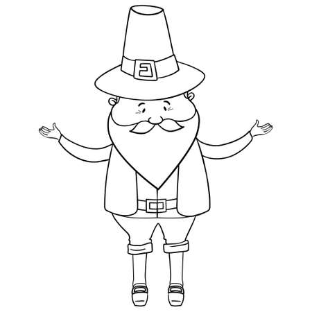 Cute gnomes. Thanksgiving day doodle. Line art Scandinavian gnome. fall theme. Funny cheerful nordic dwarf character isolated on white background. Retro hand-drawn style.のイラスト素材