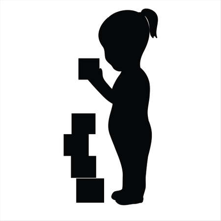 Black silhouette of little girl on white background. Character for computer game or thriller. vector illustrationのイラスト素材
