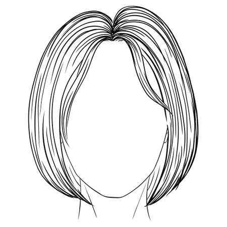 A sketch of a young woman. Illustration of business hairstyle with natural long hair. Hand-drawn idea for gretting card, poster, flyers, web, print for t-shirt.のイラスト素材