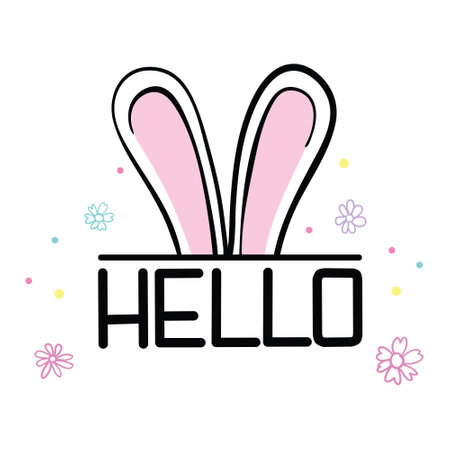 Cute rabbit character, bunny vector illustration. This is an illustration of a white rabbit greeting in the year of the rabbit 2023.のイラスト素材