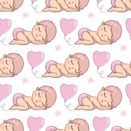 Children's seamless pattern with cute baby in Scandinavian style. Creative vector children's background for fabric, textilesのイラスト素材