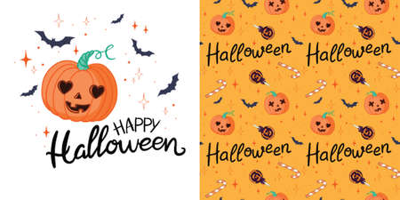 Halloween set - pumpkin. Perfect for holiday decoration, stickersのイラスト素材