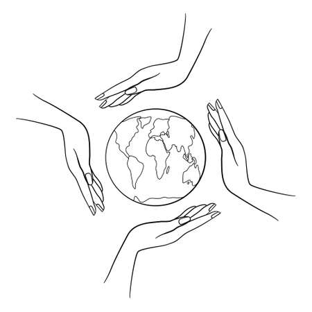 vector illustration, hands close the planet from pollution, save the planet, a small process of a plant, save energy, Earth Day concept - vectorのイラスト素材