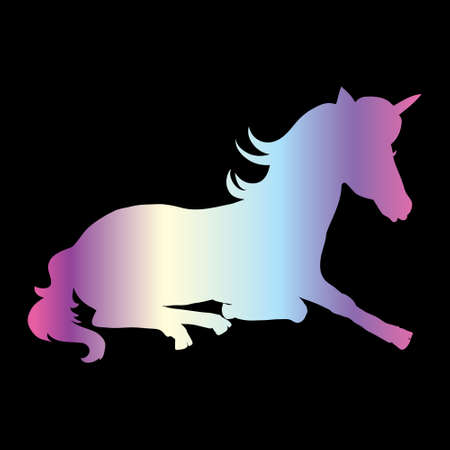 Unicorn silhouette vector illustration. Pink blue magic unicorn on white background. Fairy horse animal.のイラスト素材