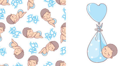 Happy little boy. A cartoon character isolated on a white background. Flat vector color illustration.のイラスト素材