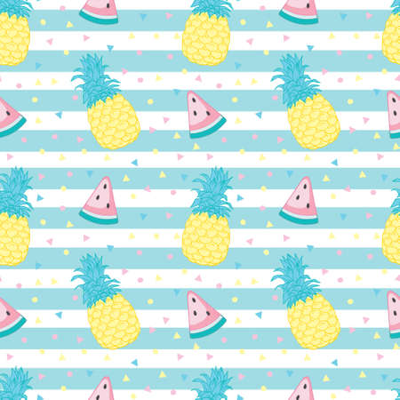 Fresh yellow pineapple vector repeat seamless pattern. Great for fabric, packaging, wallpapers, invitations.のイラスト素材