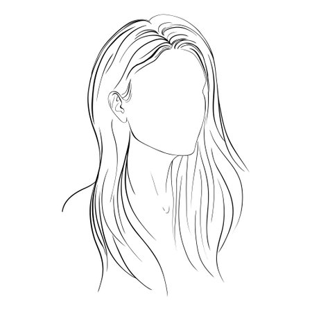 A sketch of a young woman. Illustration of business hairstyle with natural long hair. Hand-drawn idea for gretting card, poster, flyers, web, print for t-shirt.のイラスト素材