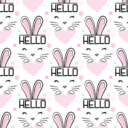 seamless background. white rabbits. Cute cartoon characters. This is an illustration of a white rabbit greeting in the year of the rabbit 2023.のイラスト素材