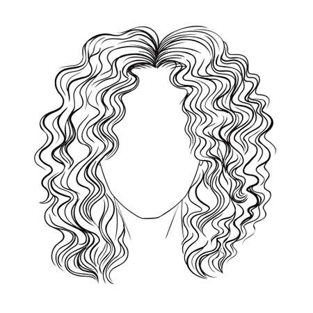 A sketch of a young woman. Illustration of business hairstyle with natural long hair. Hand-drawn idea for gretting card, poster, flyers, web, print for t-shirt.のイラスト素材