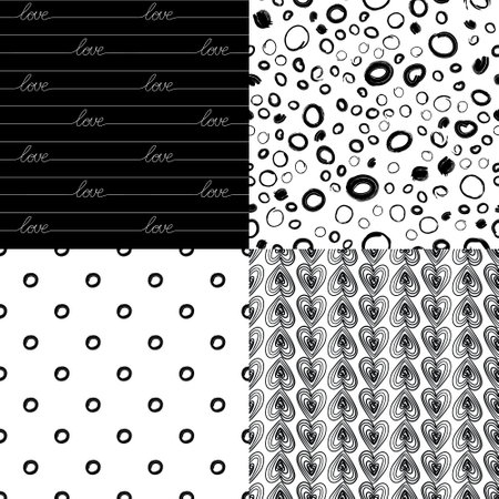 Seamless Patterns Set with Hearts and Love. Vector Retro Polka Dot Prints. Valentine's Day Illustrationsのイラスト素材