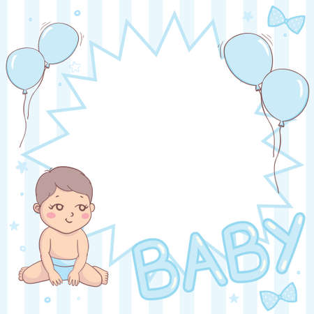 Happy little boy. A cartoon character isolated on a white background. Flat vector color illustration.のイラスト素材