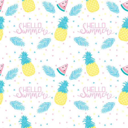 Fresh yellow pineapple vector repeat seamless pattern. Great for fabric, packaging, wallpapers, invitations.のイラスト素材