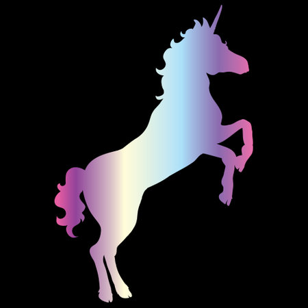 Unicorn silhouette vector illustration. Pink blue magic unicorn on white background. Fairy horse animal.のイラスト素材