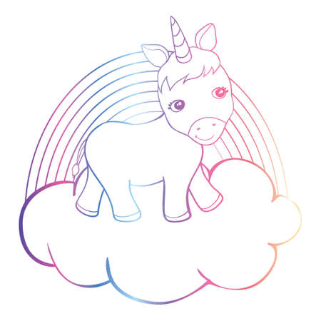 Cute Cartoon Unicorn isolated on white background. Vector illustration for coloring booksのイラスト素材