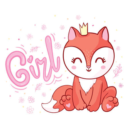 Cute cartoon fox baby sleeping. Windy poster for Baby shower with a cute sleeping fox character. A wonderful print for the decor of a children's bedroom.のイラスト素材
