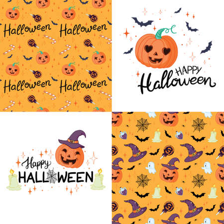 Halloween set - pumpkin. Perfect for holiday decoration, stickersのイラスト素材